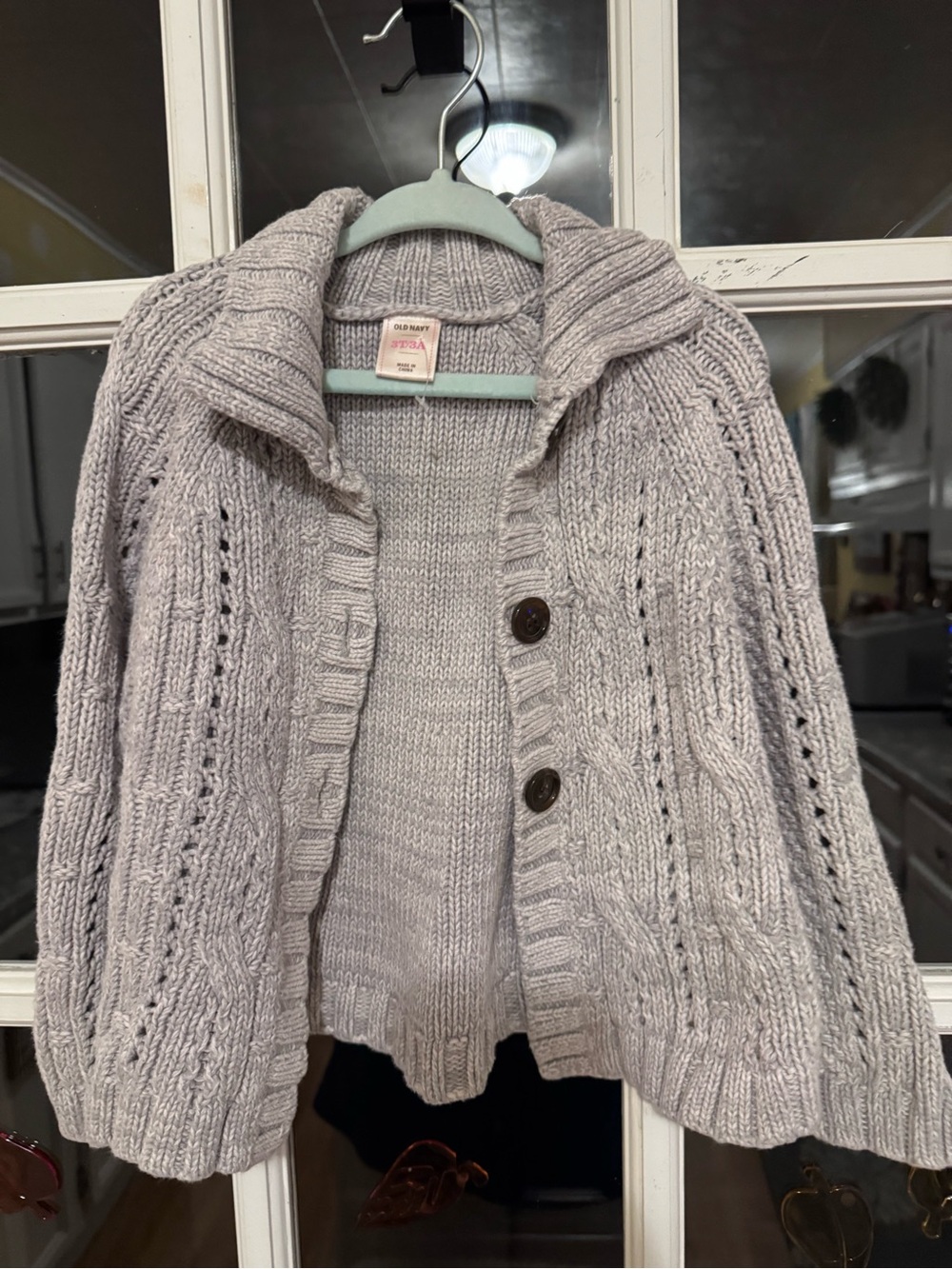 Old Navy Light Gray Chunky Cable Cardigan with Buttons
